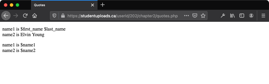 The result of Quotes.php as displayed in the browser view.