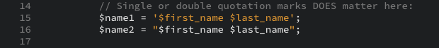 The script that creates two different name variables using first_ and last_ name variables as displayed in the editor view.